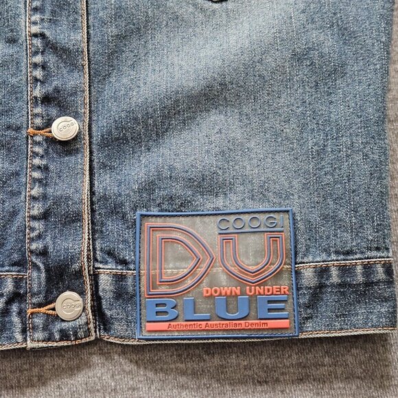Coogi Denim Vest Womens S Blue Faded Logo Boho Perky Australia Down Under Preppy - Picture 9 of 16